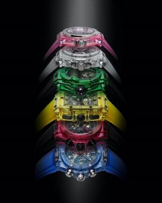Hublot sapphire crystal cases in a rainbow of hues