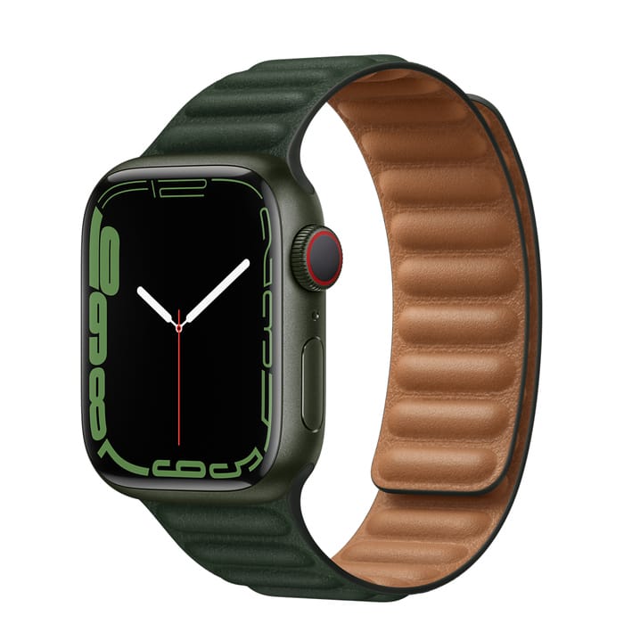 Apple Watch Series 7 Green Aluminum Case with Leather Link